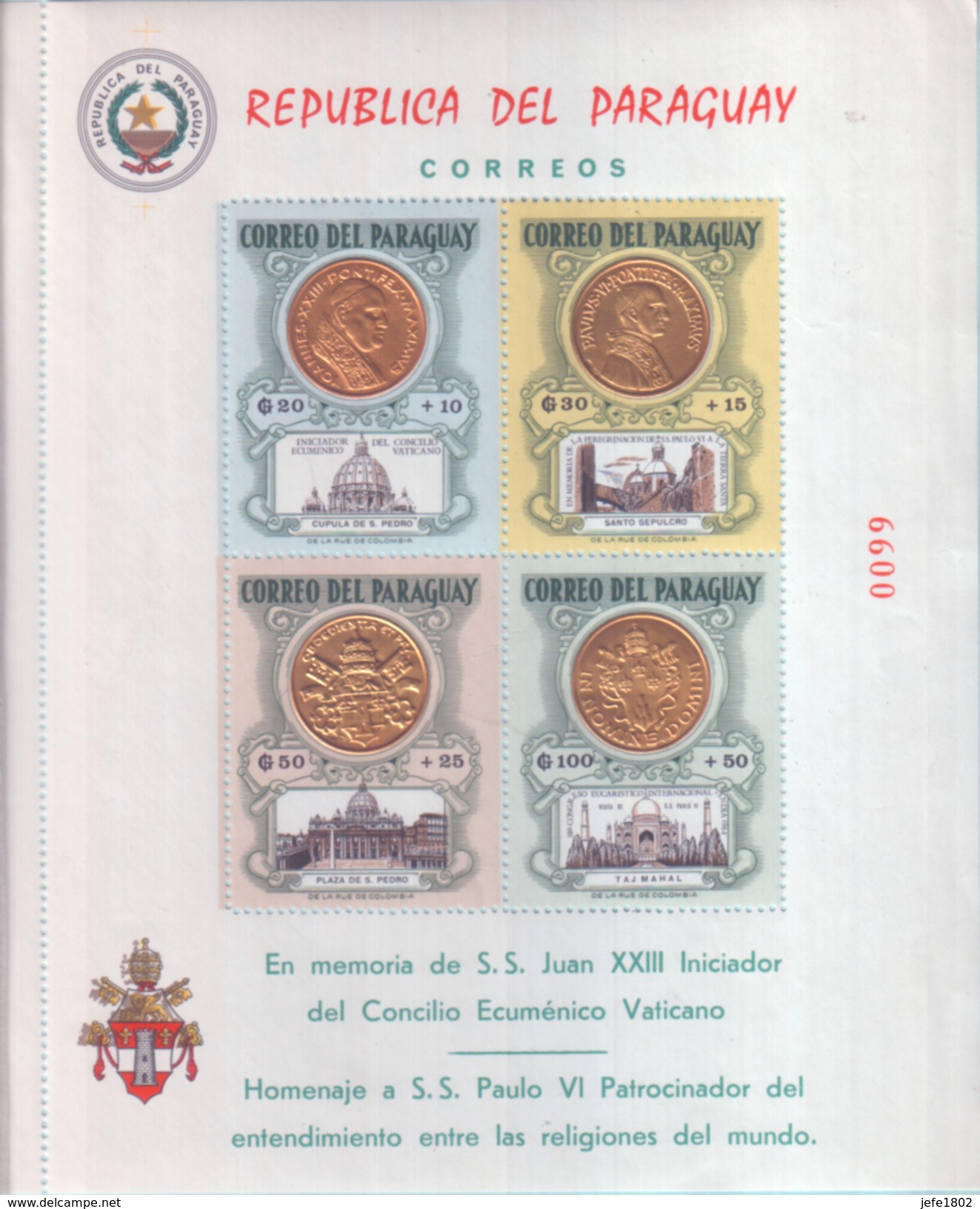 Paraguay - Pope S.S. Juan XXIII - S.S. Paulo VI - Emision De Monedas Del Vaticano - Paraguay