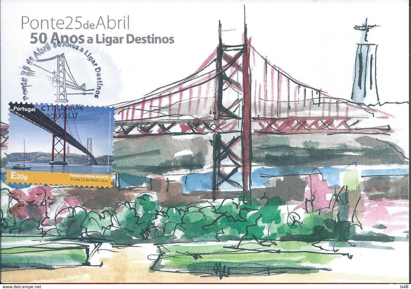 Postcard Stationery With Stamp 25 April Bridge,triple Maximum Postcard.Briefpapier Postkarte Mit Stempel Der 25 April.2s - Brücken