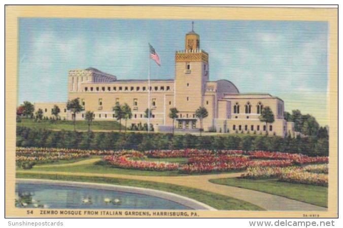 Pennsylvania Harrisburg Zembo Mosque From Italian Gardens Curteich - Harrisburg