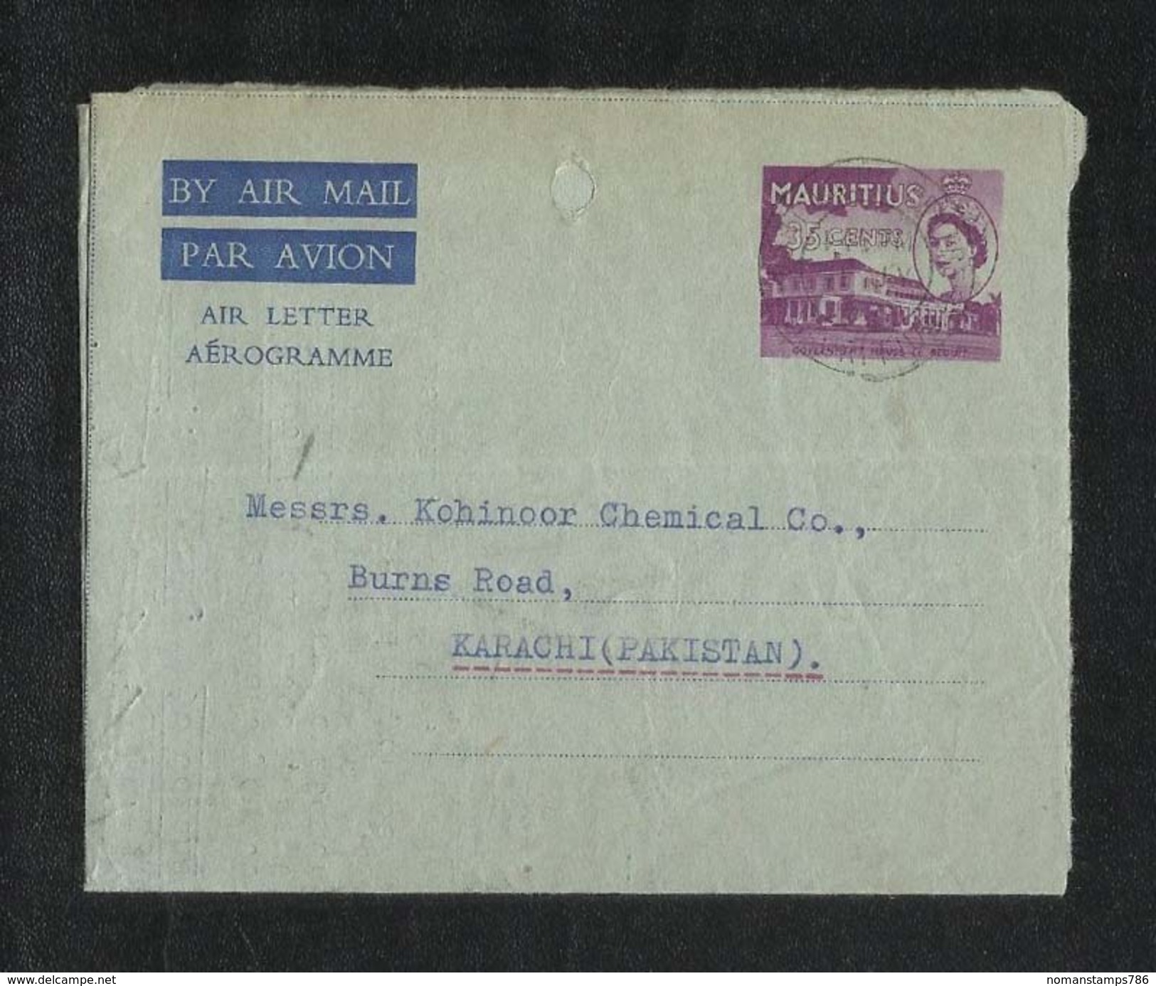 Mauritius 1957 Air Mail Postal Used Aerogramme Cover Mauritius To Pakistan - Maurice (1968-...)