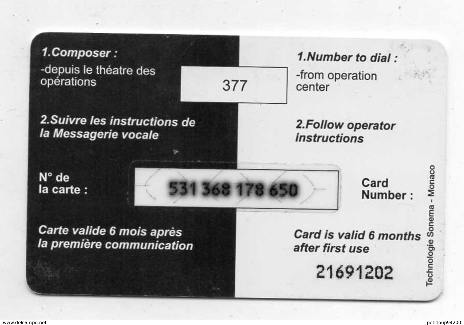 CARTE PREPAYEE  Economat Des Armées  8650 - Military Phonecards