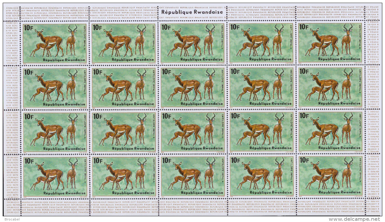 Rwanda 0616** 10Fr  Antilopes - Feuille/ Sheet De 20 MNH - Ungebraucht