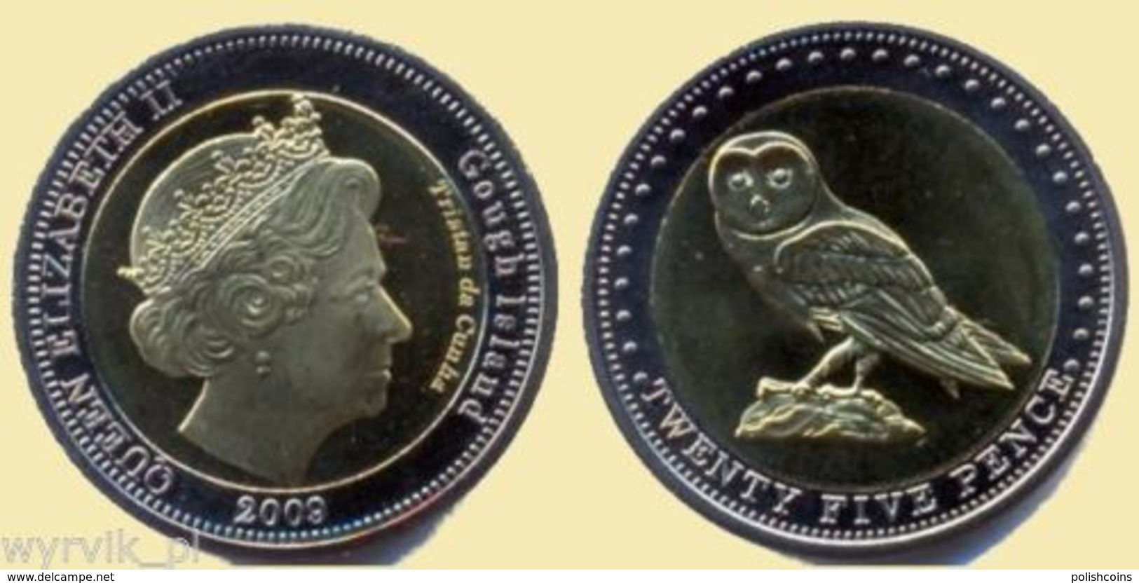 TRISTAN Da CUNHA Gough Islands 2009 25 Pence Bimetal Owl UNC - Autres & Non Classés