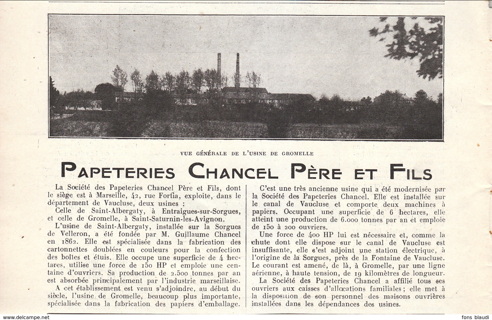 1926 - Iconographie Documentaire - Saint-Saturnin-lès-Avignon (Vaucluse) - La Papeterie Chancel - FRANCO DE PORT - Unclassified