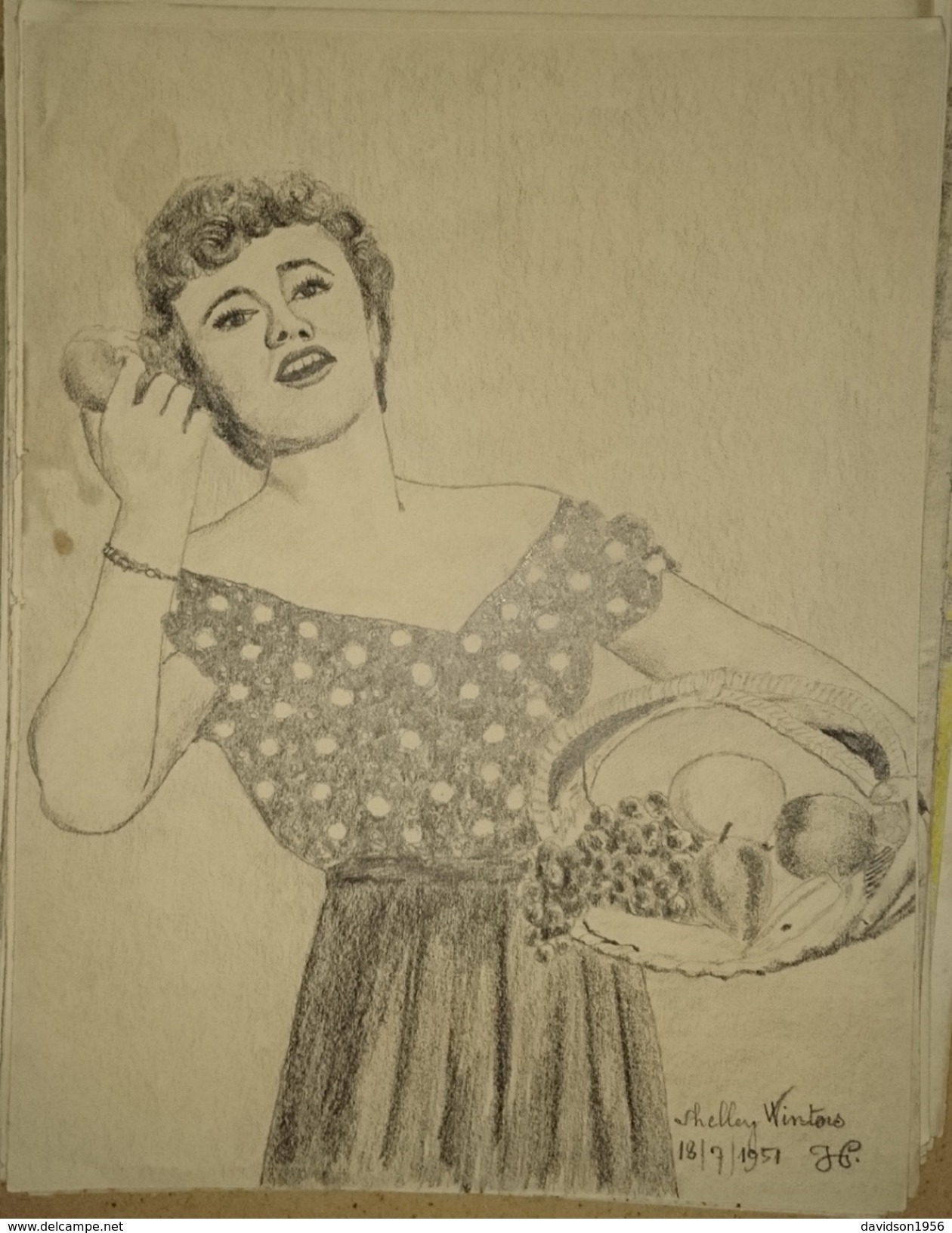 Dessin Au Crayon - Illustrateur Signé - Shelley Winters, De Son Vrai Nom Shirley Schrift, Est Une Actrice  Ameri    (11) - Oeufs