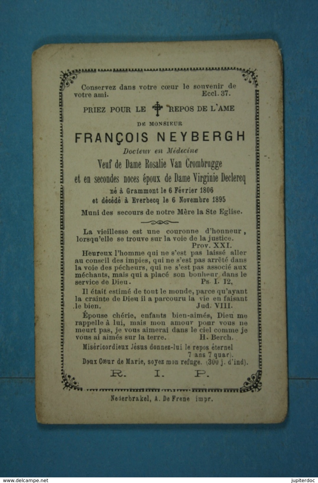 François Neybergh Vf Van Crombrugge Et Declercq Grammont 1806 Everbecq 1895 - Images Religieuses