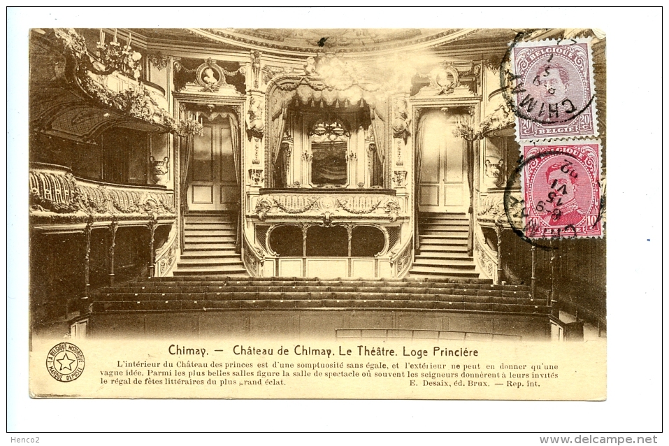 Chimay - Château De Chimay - Le Théâtre, Loge Princière. / E. Desaix - La Belgique Historique (1922) - Chimay