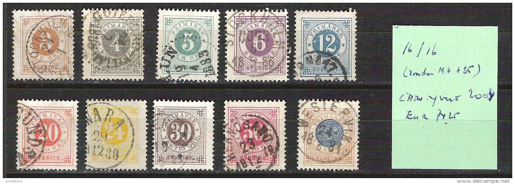 SWEDEN Nearly Complete Set Yvert 16/26 (without 19A And 25)  Nice Cancellations - Gebraucht