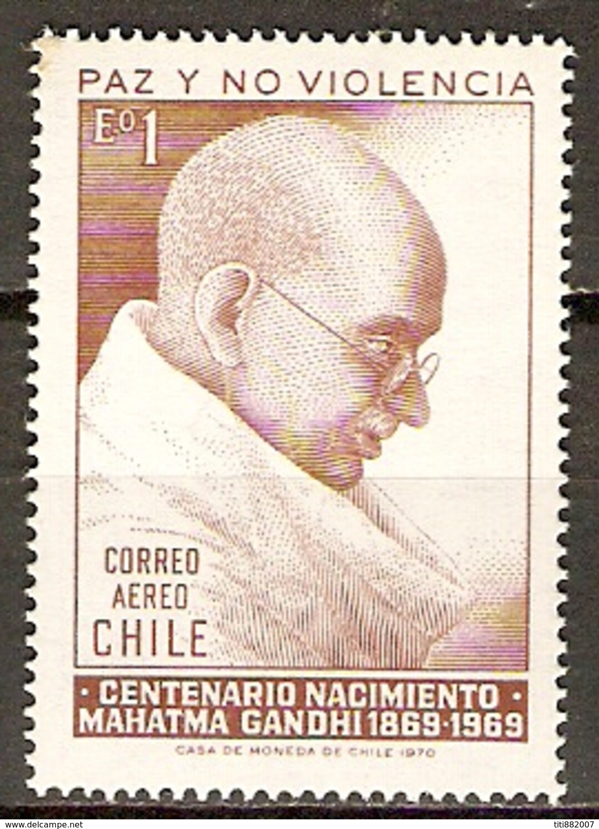 CHILI   -   Aéro   -  1970.  Y&T N° 266 **.   Le Mahatma GANDHI. - Chile