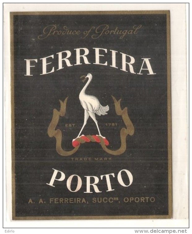 étiquette -  1920/50 - PORTO  FERREIRA  - Oporto - Animaux - Echassier Et Fer à Cxheval - Vino Tinto