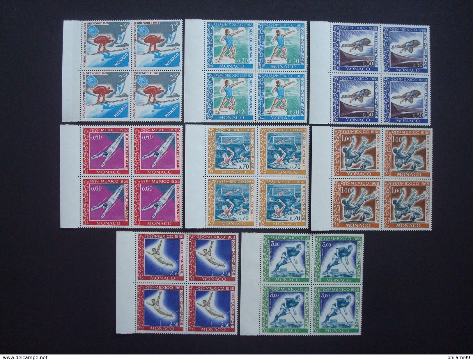 MONACO 1968 OLYMPIC GAMES BLOCS OF 4 MNH ** / Nr 733 736-741 PA92 / GRENOBLE MEXICO SPORTS 1967 - Neufs