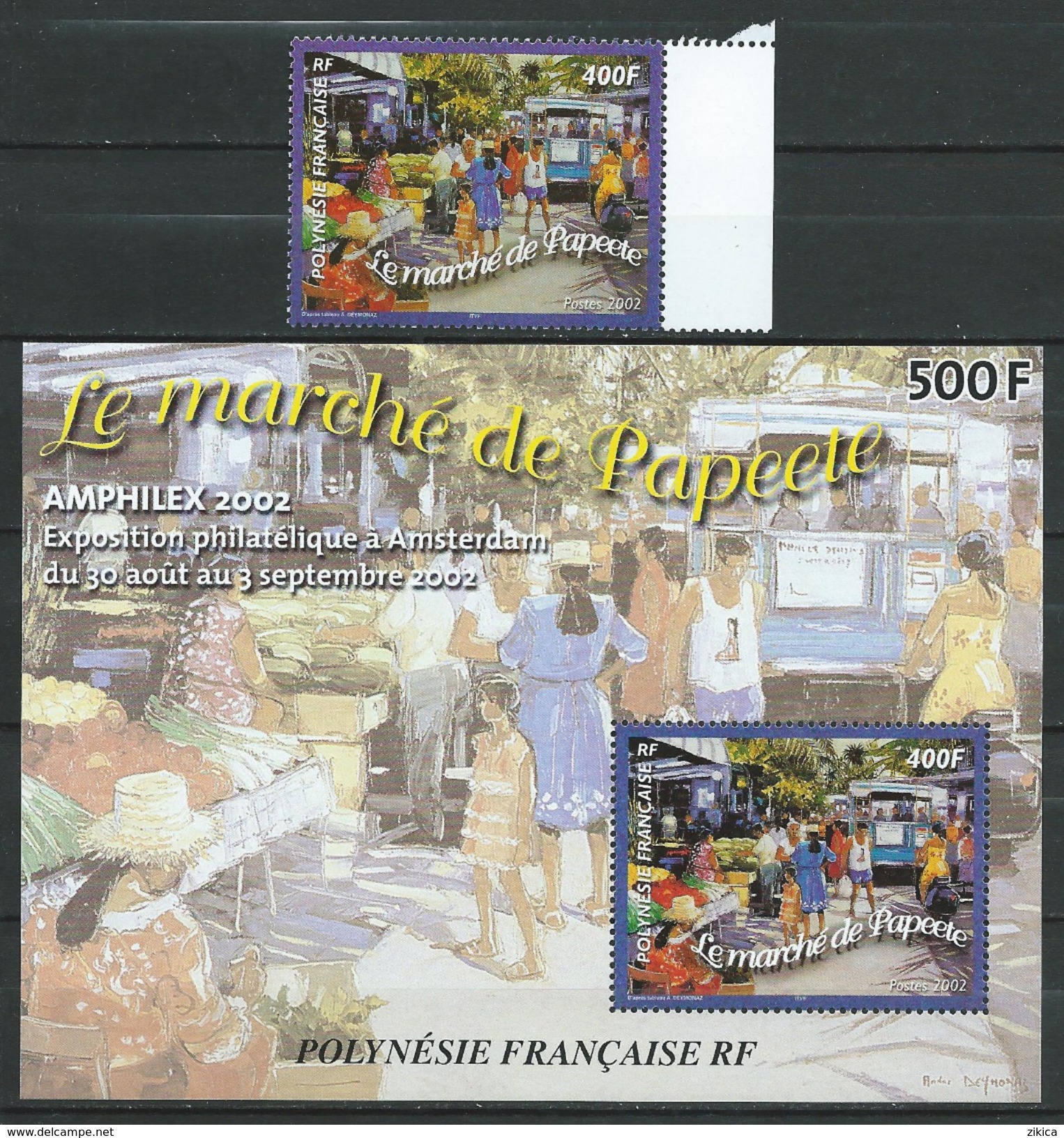 French Polynesia / Polynésie Française 2002 Market Place, Papeete, A. Deymonaz.S/S And Stamps.MNH - Nuovi