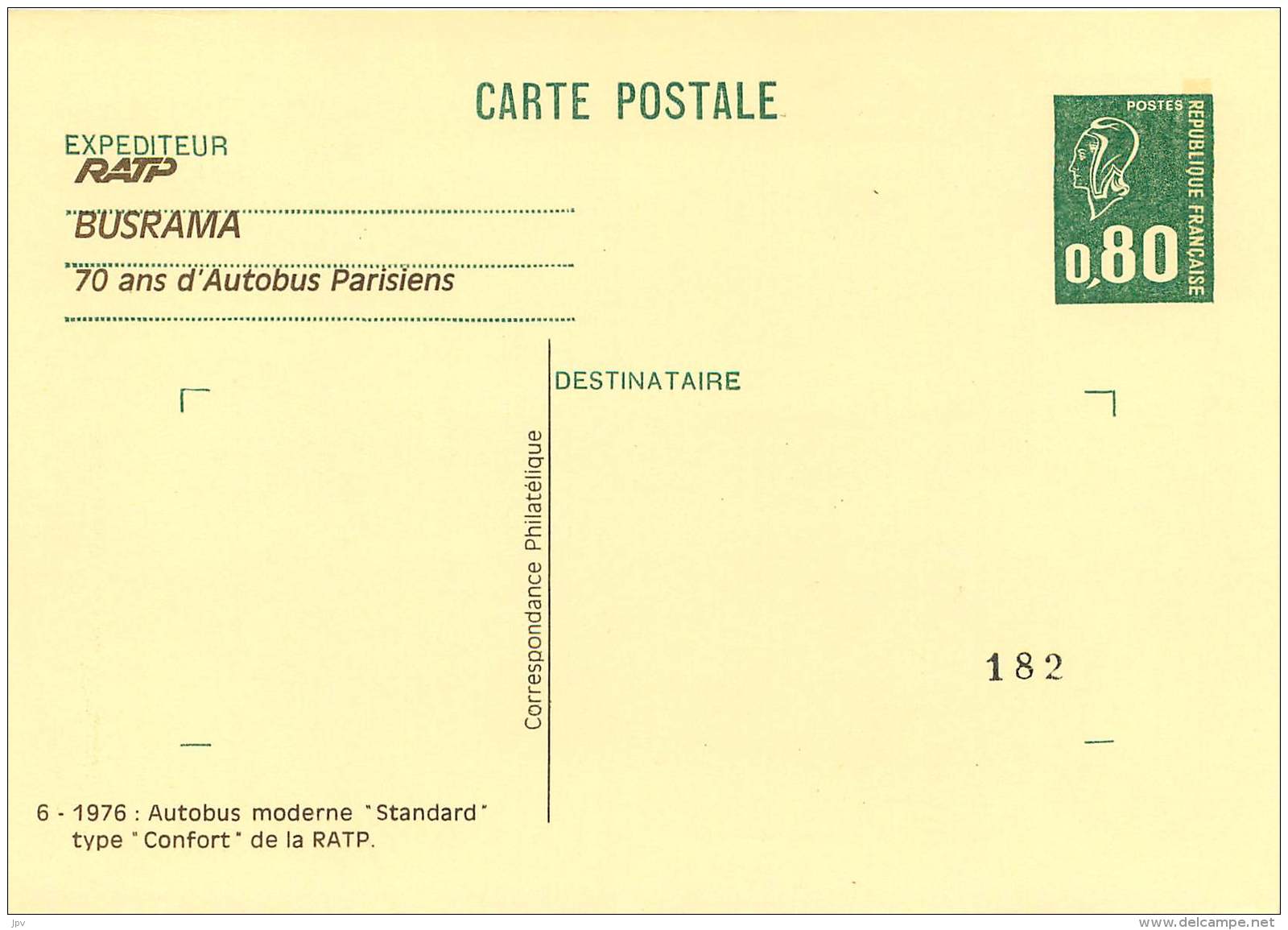 ENTIER POSTAL MARIANNE DE BEQUET : 6 CARTES RATP . BUSRAMA . 1976 . BLISTER D'ORIGINE. NUMEROTE 182. BUS PARISIENS. - Cartes Postales Repiquages (avant 1995)