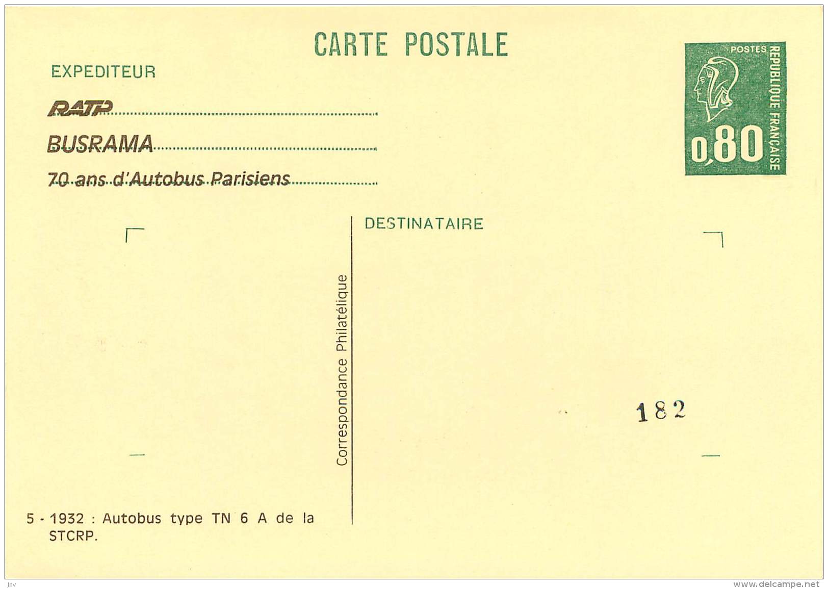 ENTIER POSTAL MARIANNE DE BEQUET : 6 CARTES RATP . BUSRAMA . 1976 . BLISTER D'ORIGINE. NUMEROTE 182. BUS PARISIENS. - Cartes Postales Repiquages (avant 1995)