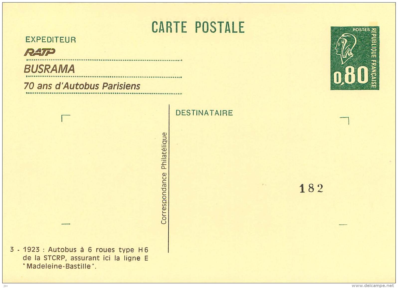 ENTIER POSTAL MARIANNE DE BEQUET : 6 CARTES RATP . BUSRAMA . 1976 . BLISTER D'ORIGINE. NUMEROTE 182. BUS PARISIENS.