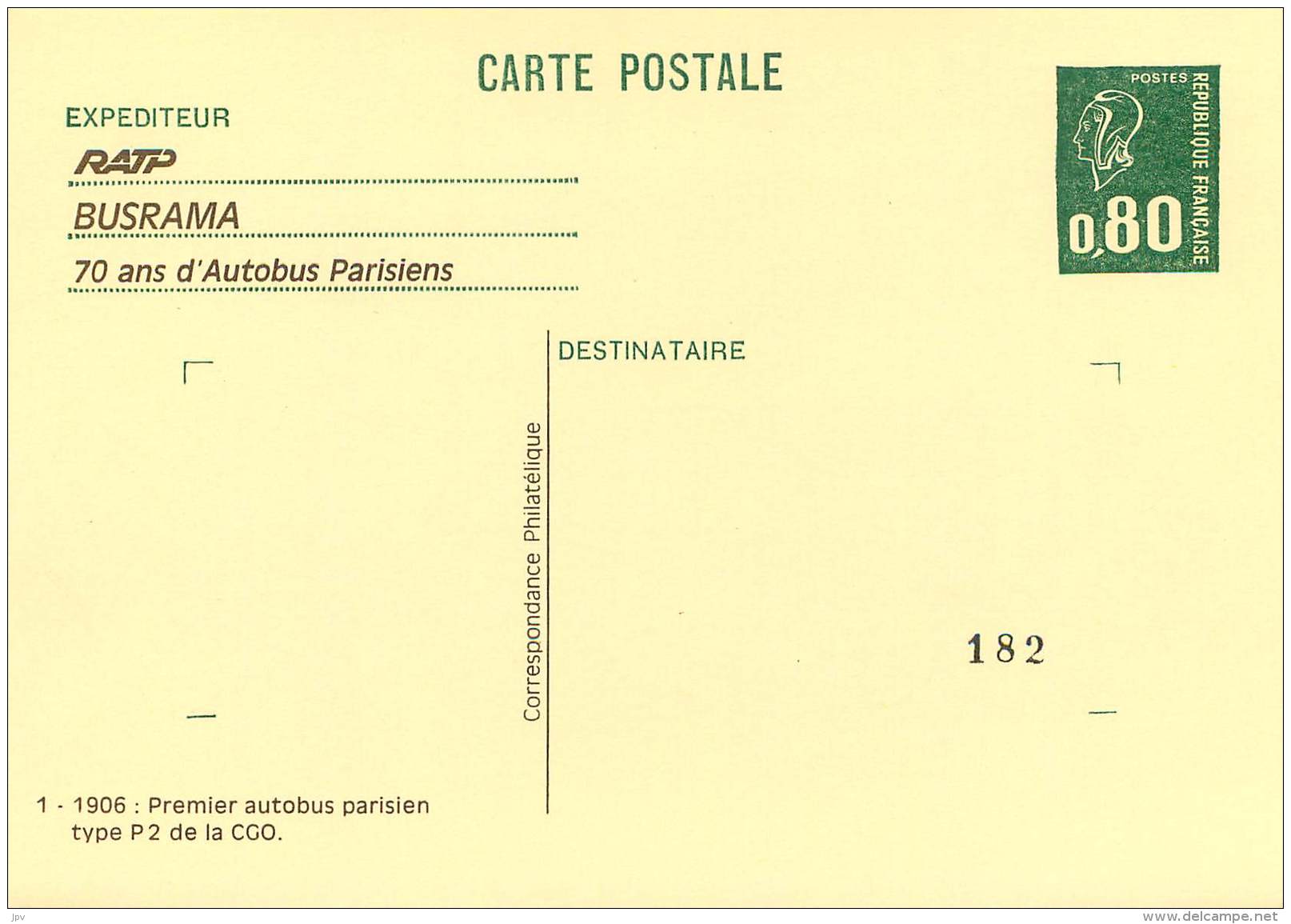 ENTIER POSTAL MARIANNE DE BEQUET : 6 CARTES RATP . BUSRAMA . 1976 . BLISTER D'ORIGINE. NUMEROTE 182. BUS PARISIENS.