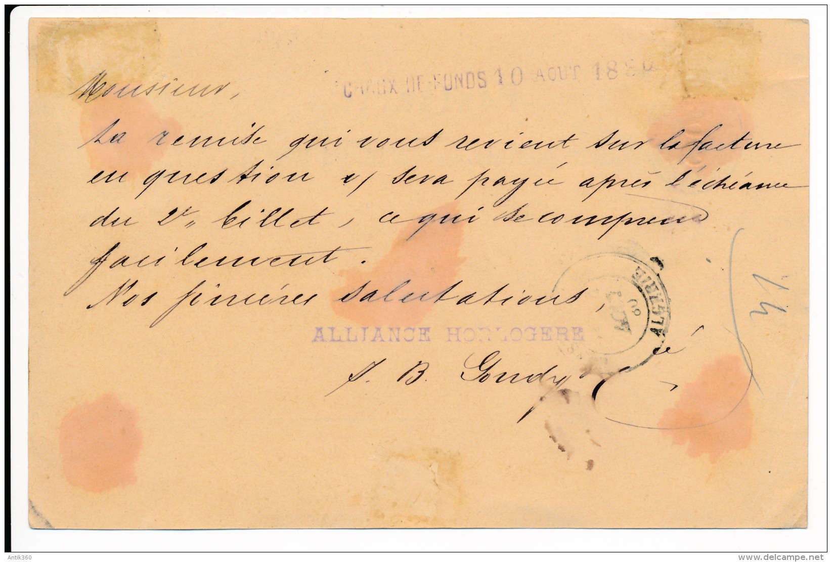 CPA SUISSE Rare Carte Précurseur De L'Alliance Horlogère à LA CHAUX DE FONDS 1880 - La Chaux-de-Fonds