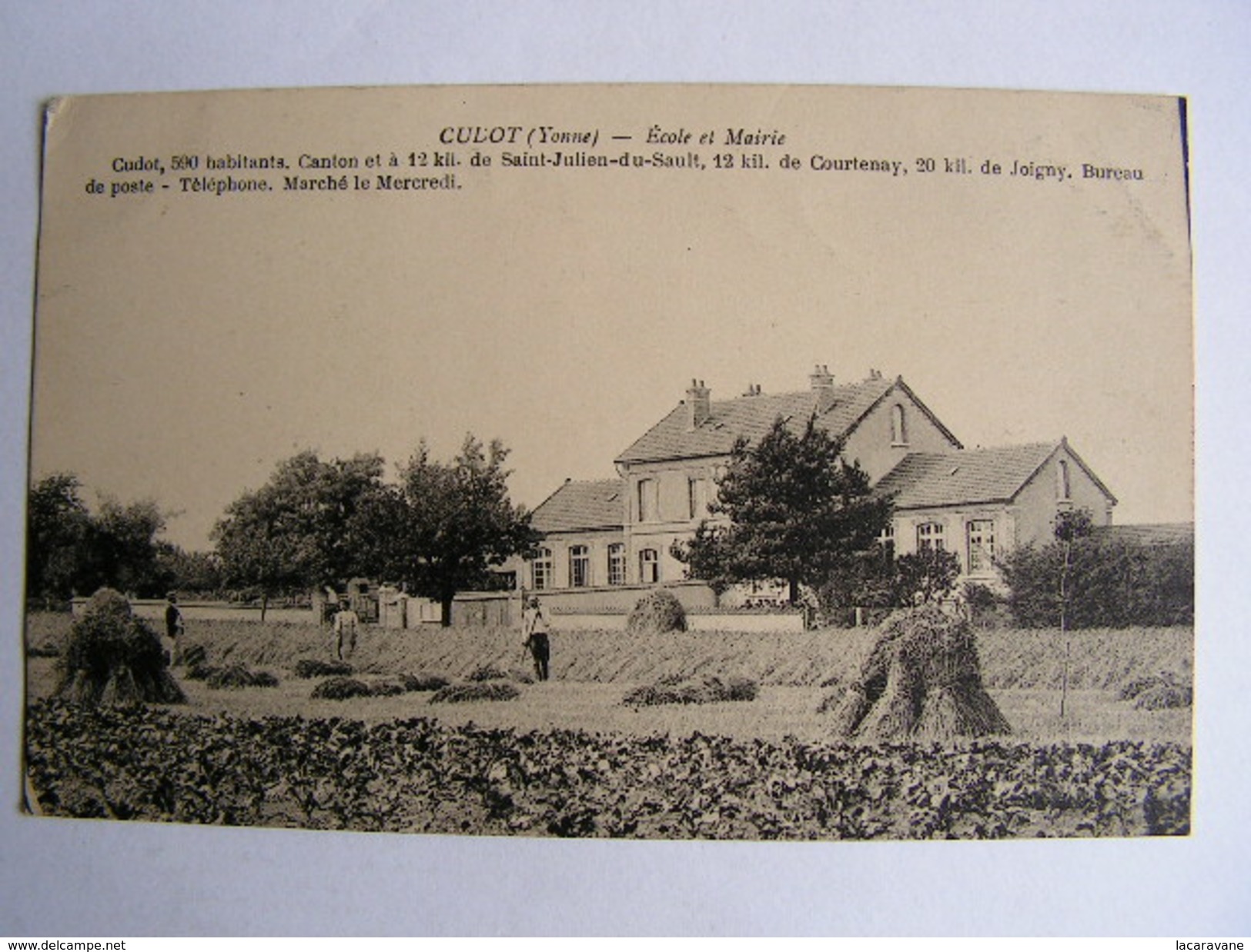 Carte Postale Ancienne 89 Yonne Cudot Ecole Et Mairie Marche Le Mercredi - Saint Julien Du Sault