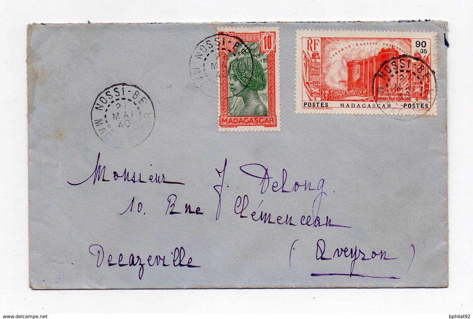 !!! BEL AFFRANCH BASTILLE SUR LETTRE DE 1940 CACHET NOSSI BE - MADAGASCAR - Lettres & Documents