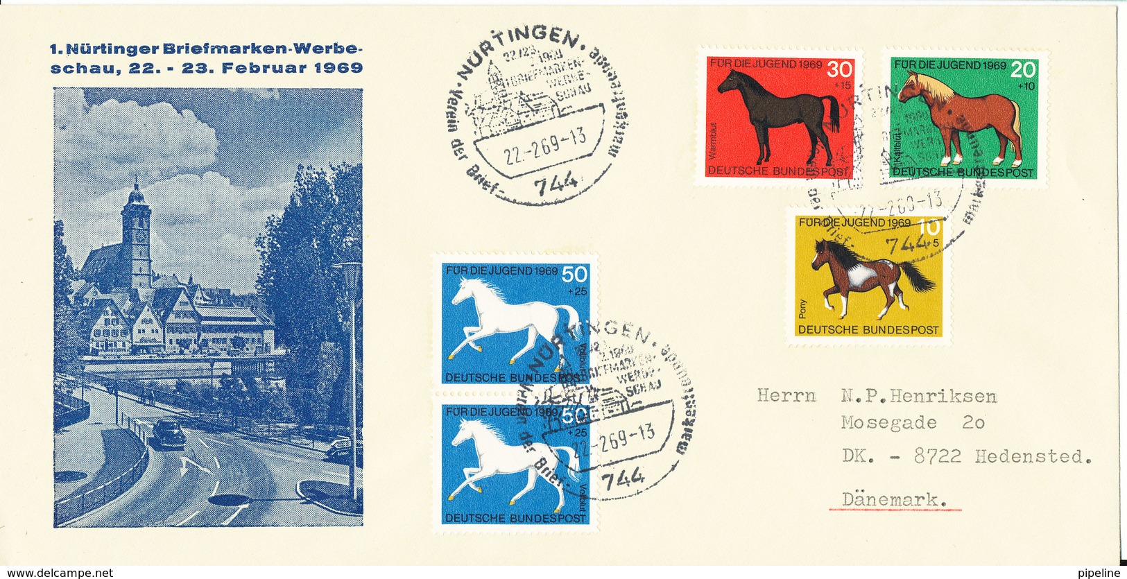Germany Cover 1. Nürtinger Briefmarken Werbeschau Nürtingen 22-2-1969 Sent To Denmark Good Stamped Cover With Cachet - Briefe U. Dokumente