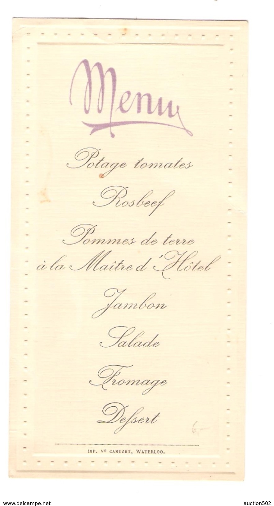 Menu Imp.Ve Camuzet Waterloo PR4068 - Menus