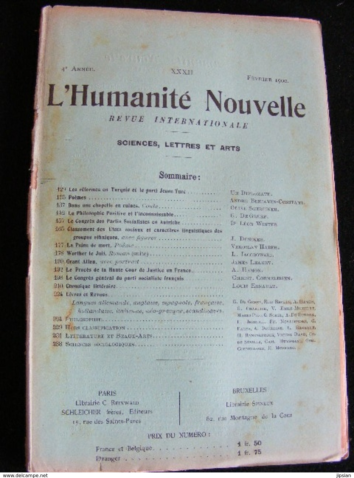 Revue Février 1900 L' Humanité Nouvelle N°32 Revue Internationale Littéraire Politique Tendance Anarchiste -- GAR - Revistas - Antes 1900