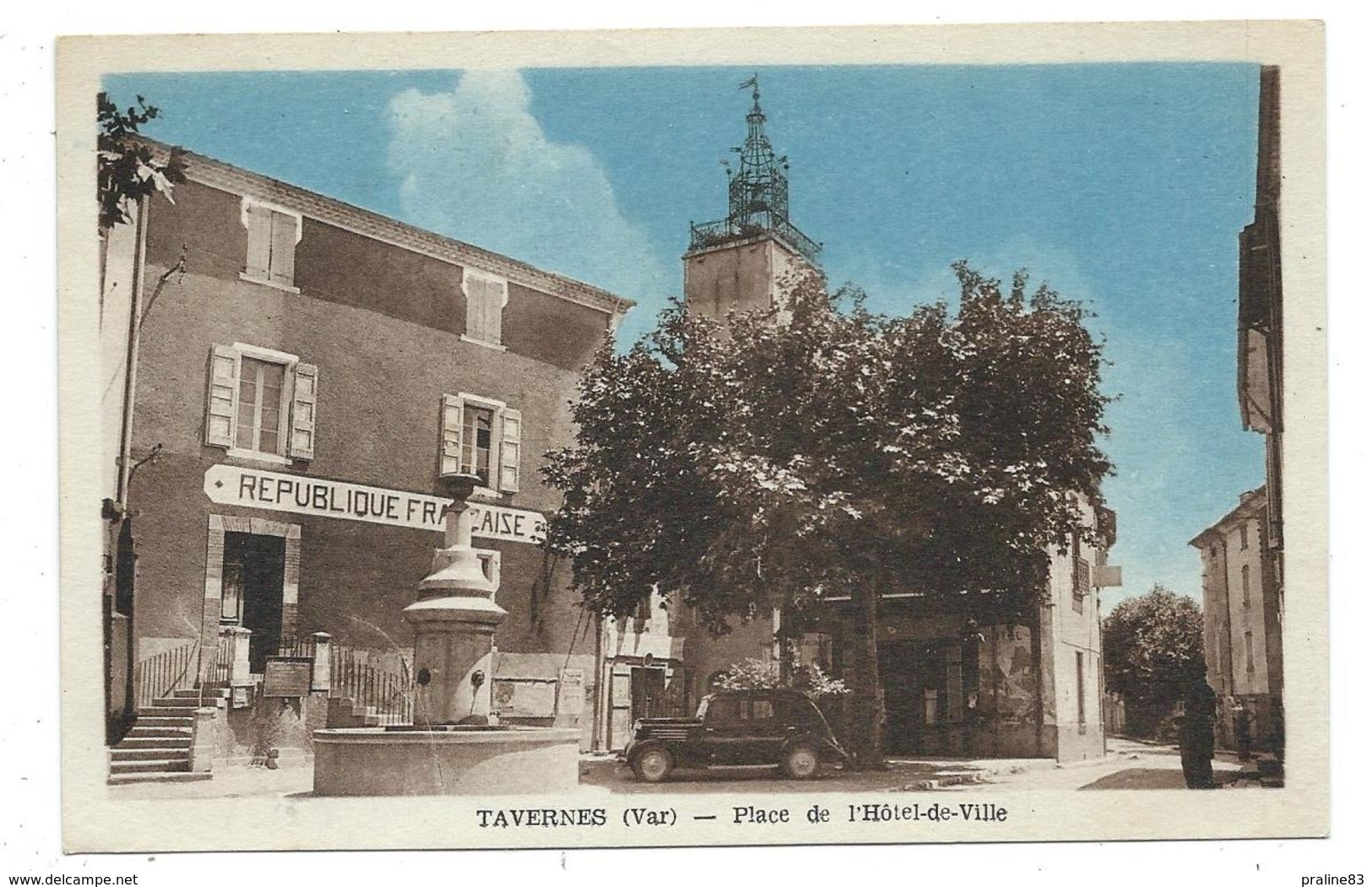 CPA - TAVERNES, PLACE DE L' HOTEL DE VILLE - Var 83 - Mairie, Voitures Anciennes - Ecrite 1951 - Tavernes