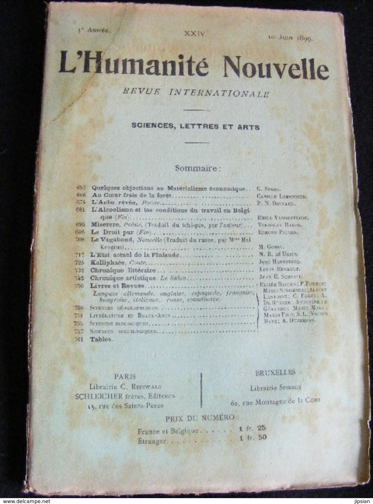 Revue Juin 1899 L' Humanité Nouvelle N° 24 Revue Internationale Littéraire Politique Tendance Anarchiste -- GAR - Revues Anciennes - Avant 1900