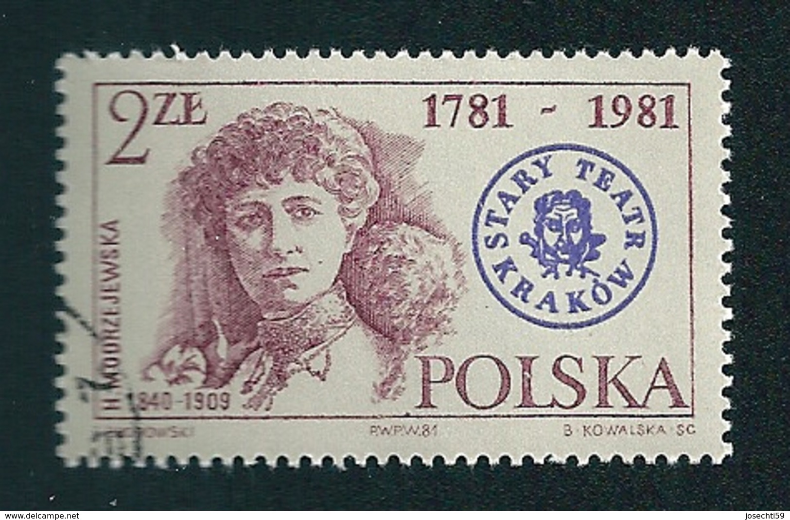 N° 2593 Vieux Théâtre De Cracovie H. Modrzejewska  Timbre  Pologne Oblitéré/neuf   Polska 1981 - Gebruikt