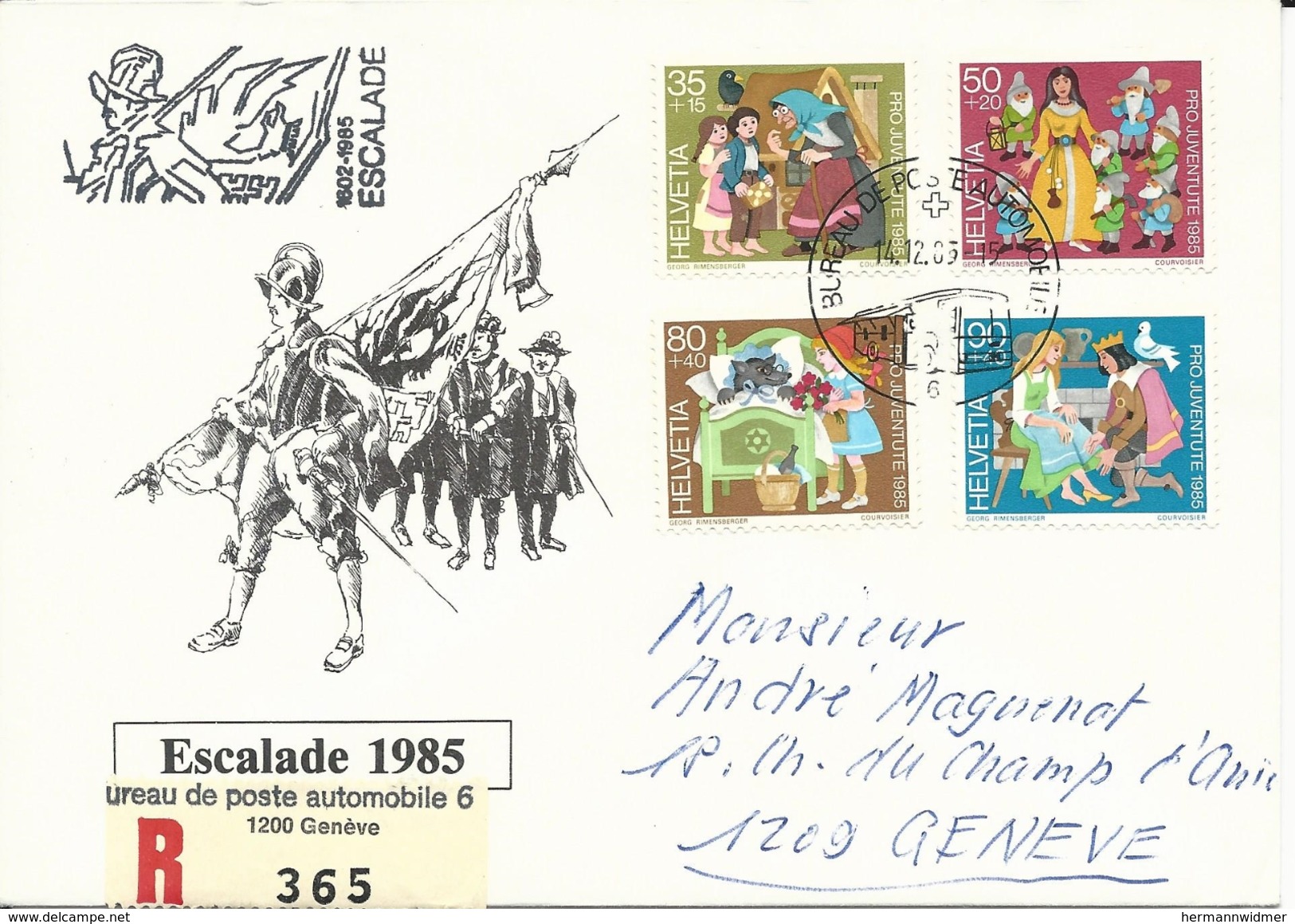 WI 294-297, Pro Juventute, Contes, Hänsel Und Gretel, Blanche Neige, Chaperon Rouge, Cendrillon, Recommandé - Lettres & Documents