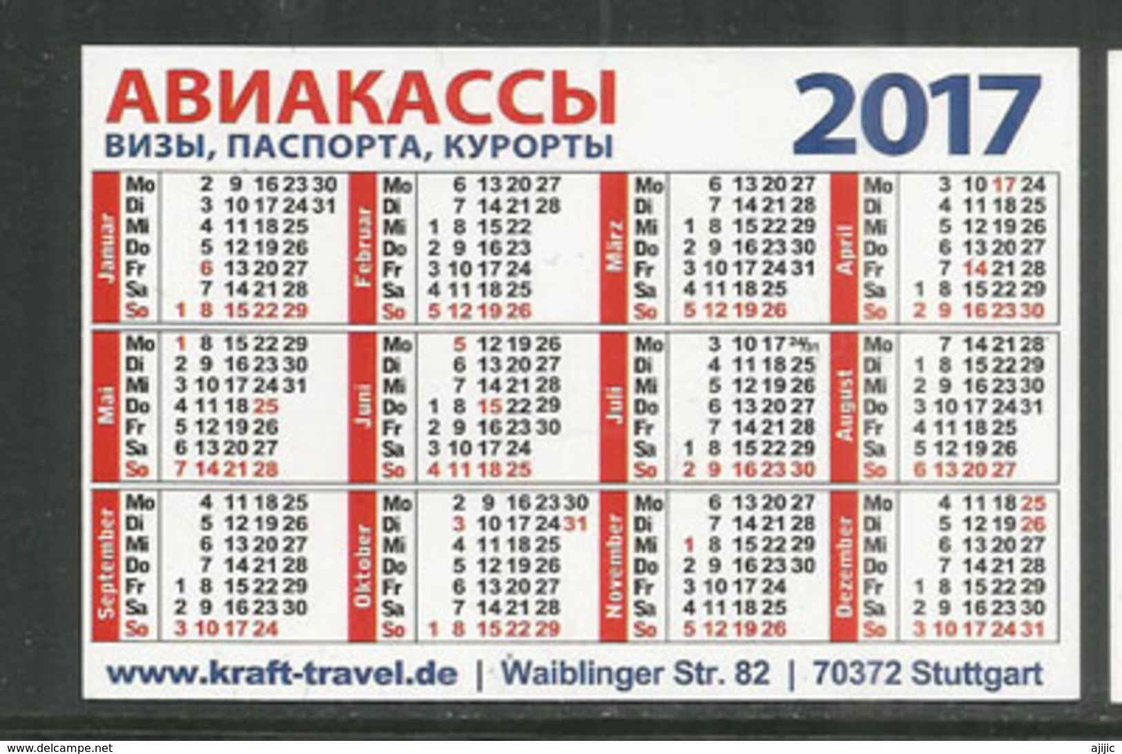 Kraft Travel Stuttgart, Small Pocket Calendar 2017 - Petit Format : 2001-...