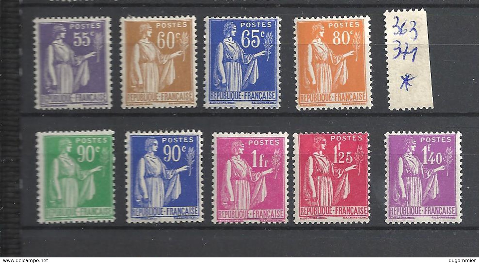 FRANCE Yv 363 à 371 Type Paix Neufs* - Unused Stamps