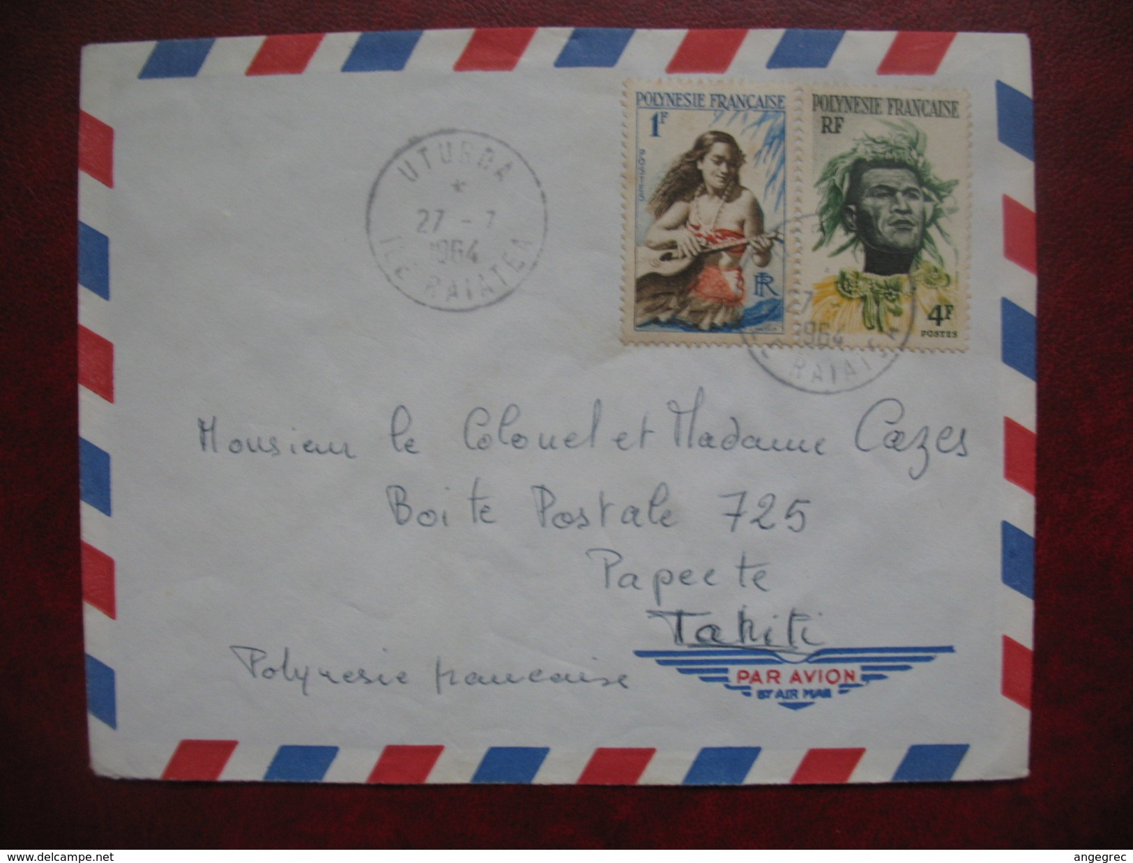 Lettre Polynesie Oblitération Uturoa Ile Raiatea 1964 Pour Papeete , Cover , Enveloppe - Lettres & Documents