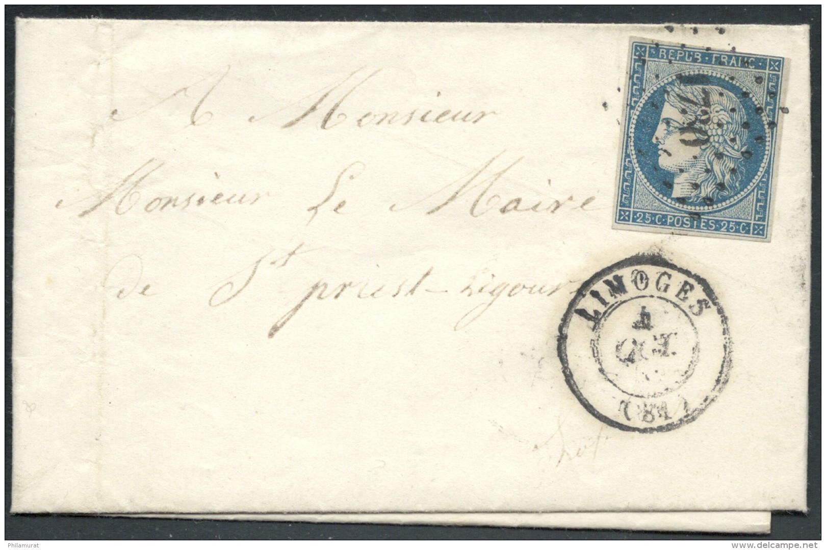 N°4, Oblitéré PC 1730 LIMOGES (Haute-Vienne) 1852 Lettre Arrivée NEXON - TB - 1849-1850 Ceres