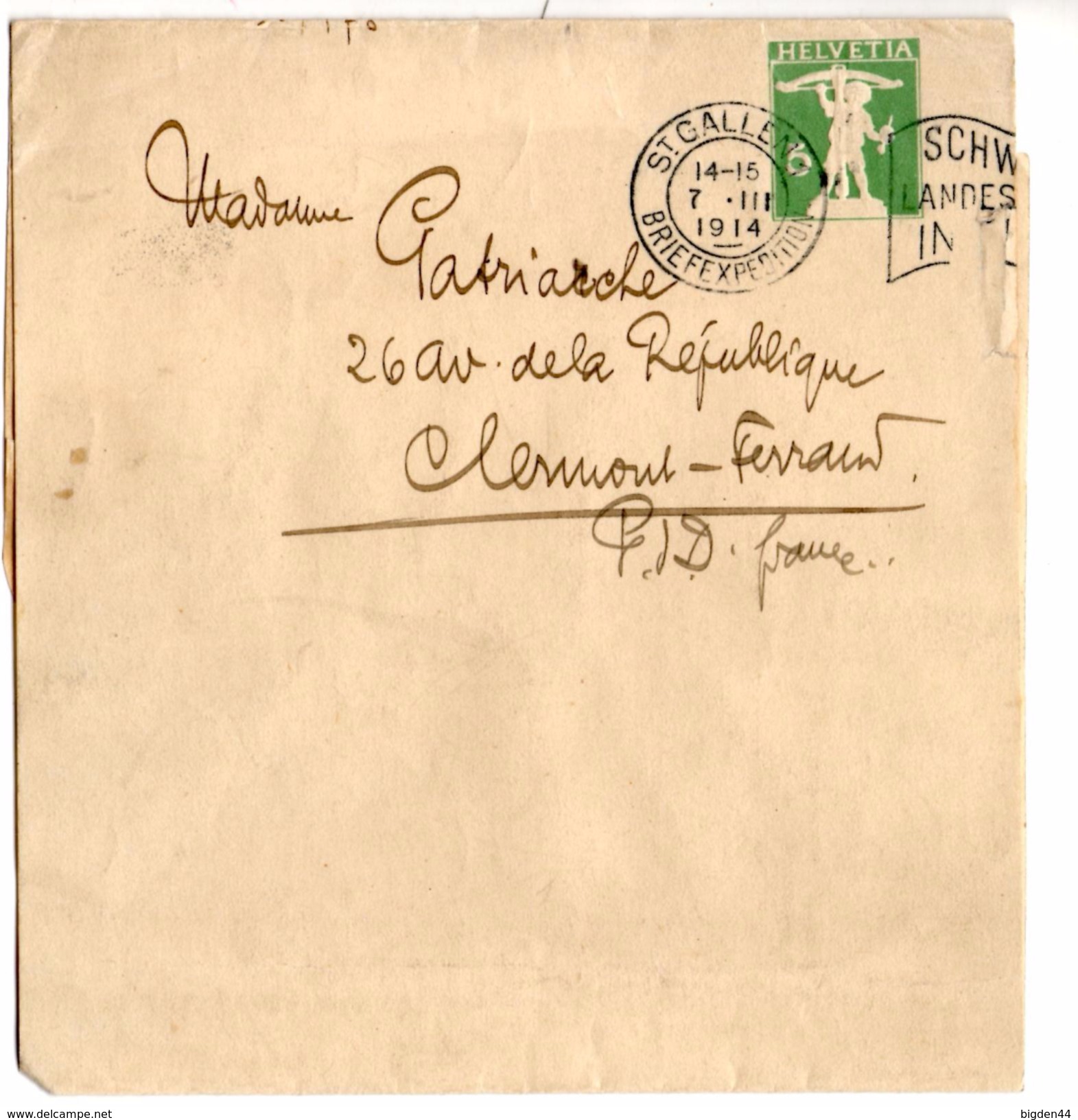 Bande Pour Journaux De Saint Gallen (07.03.1914) Pour Clermond Ferrand - Ganzsachen