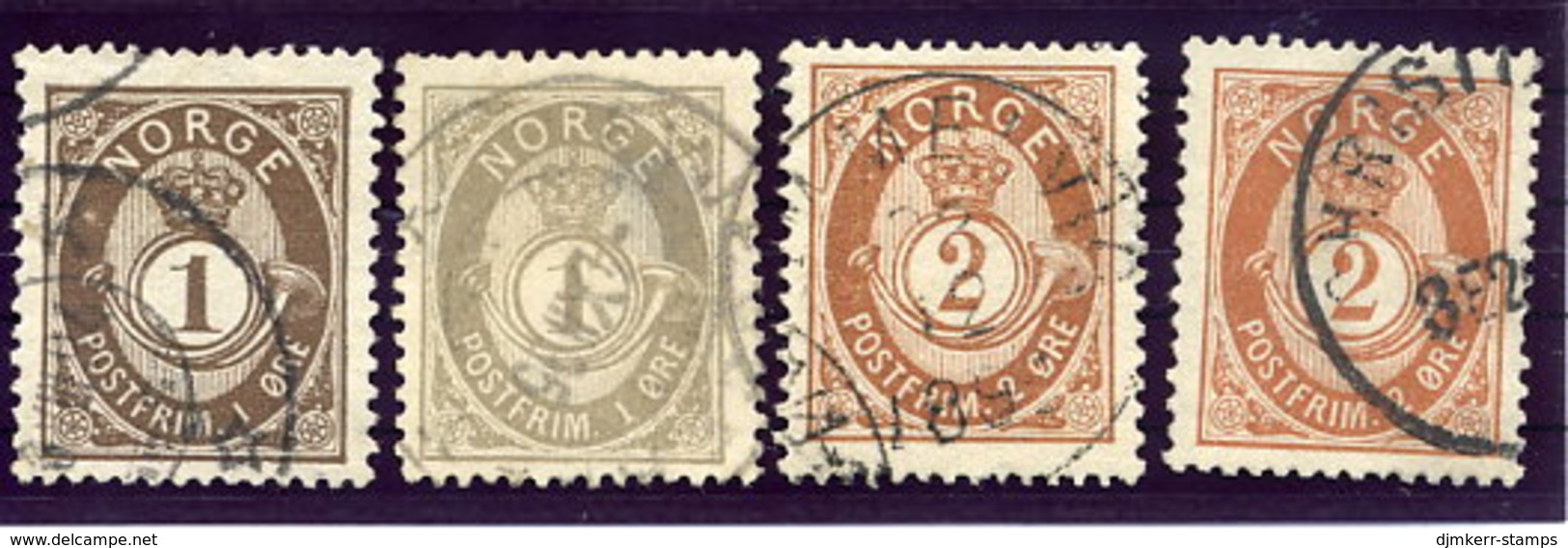 NORWAY 1890 Posthorn New Values 1 Øre, 2 Øre Used. Michel 49, 50, 51a+b - Oblitérés