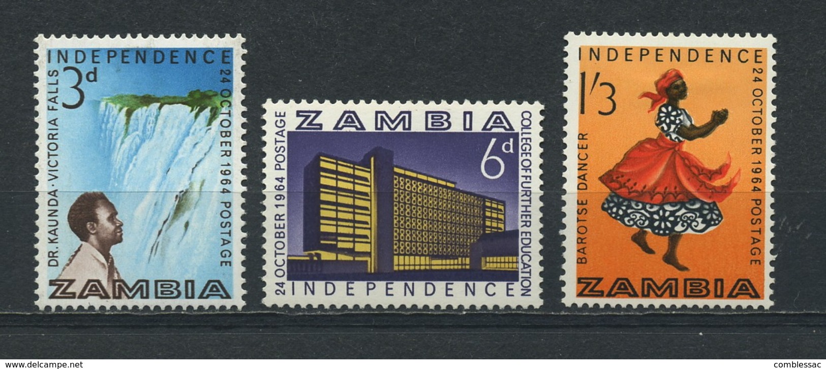 ZAMBIA    1964    Independence    Set  Of  3    MH - Zambia (1965-...)