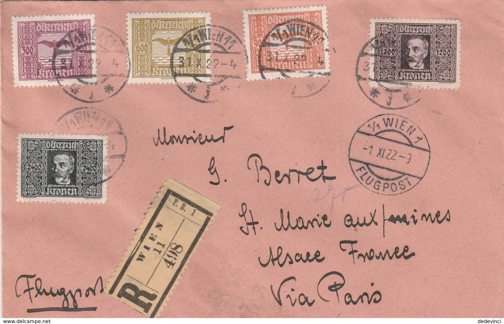 Lettre Reco Sainte Marie-aux-Mines Avec Cachet D'arrivé Au Verso Du 5/11/22 - Briefe U. Dokumente