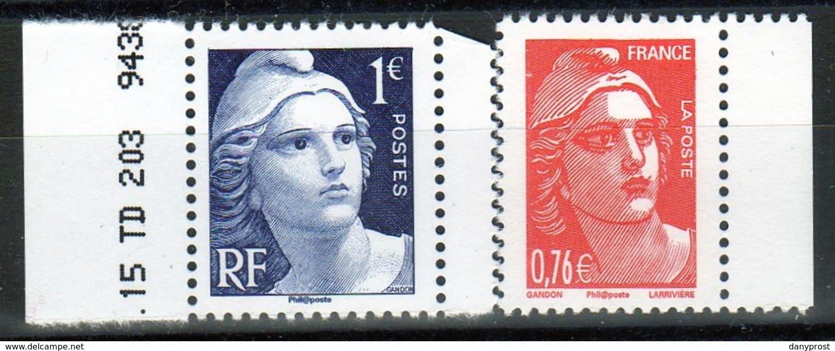 2015 / N° 4987+4992 2 TIMBRES GANDON ISSUS DE CARNET ET BLOC MARIANNE DE LA  LIBERATION / NEUFS XX SUPERBES ET RARES - Ungebraucht