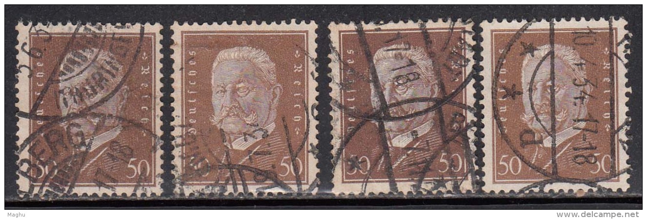 50pf X 4 Diff., Shades / Paper Varities, 'Deutsches Reich' Used 1928 Hindenburg Deutschland Germany, As Scan - Gebraucht