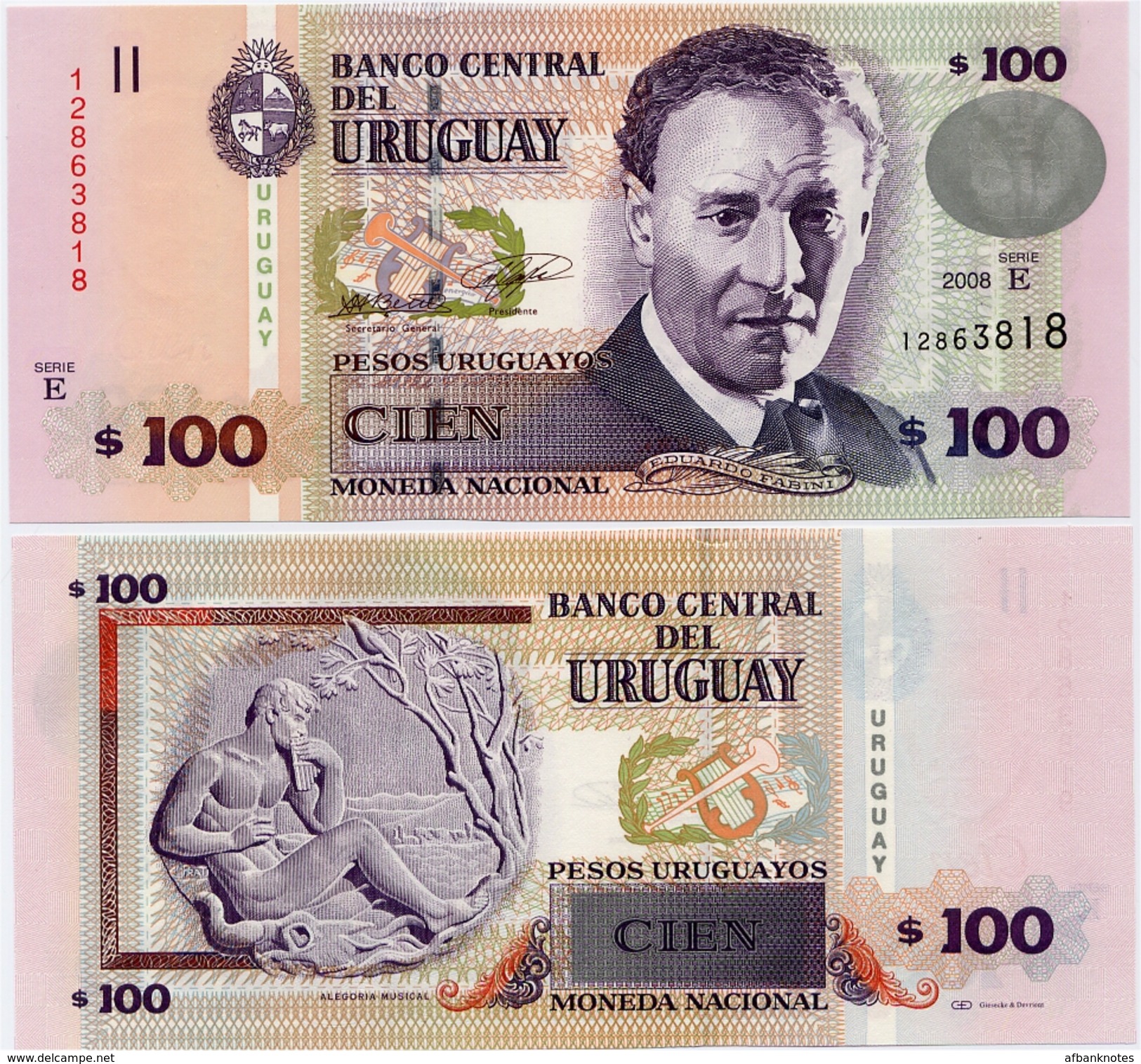URUGUAY      100 Pesos Urug.    P-88a       2008       UNC - Uruguay