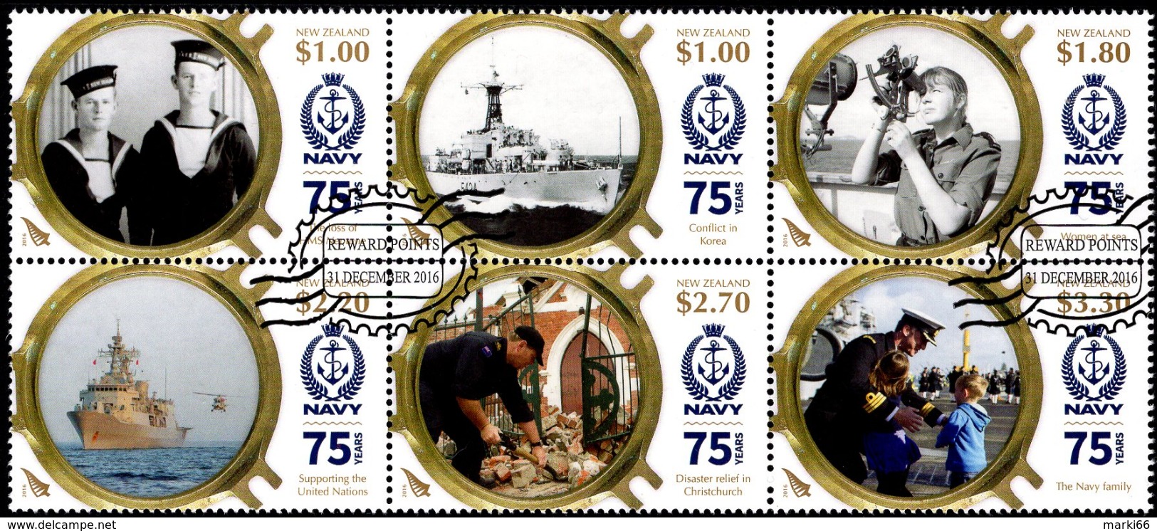 New Zealand - 2016 - 75th Anniversary Of The Navy - Cancelled Stamp Set With Lacquering And Special Postmark - Oblitérés