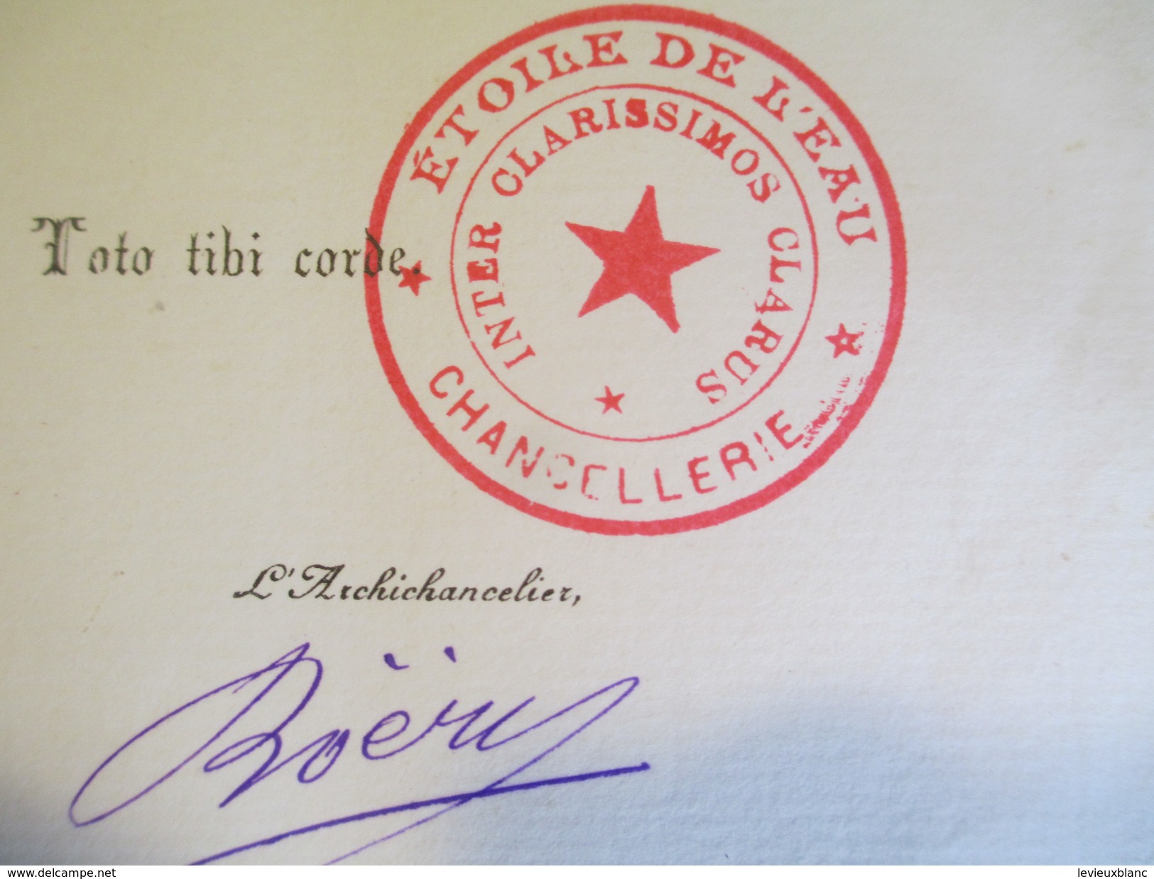 Diplôme/Commandeur/Ordre De L'Etoile De L'Eau/Rose-Croix ?/Clerc D'AGEN /PUJOS/Orateur-Ichtyologue//1910    DIP211 - Diplomas Y Calificaciones Escolares