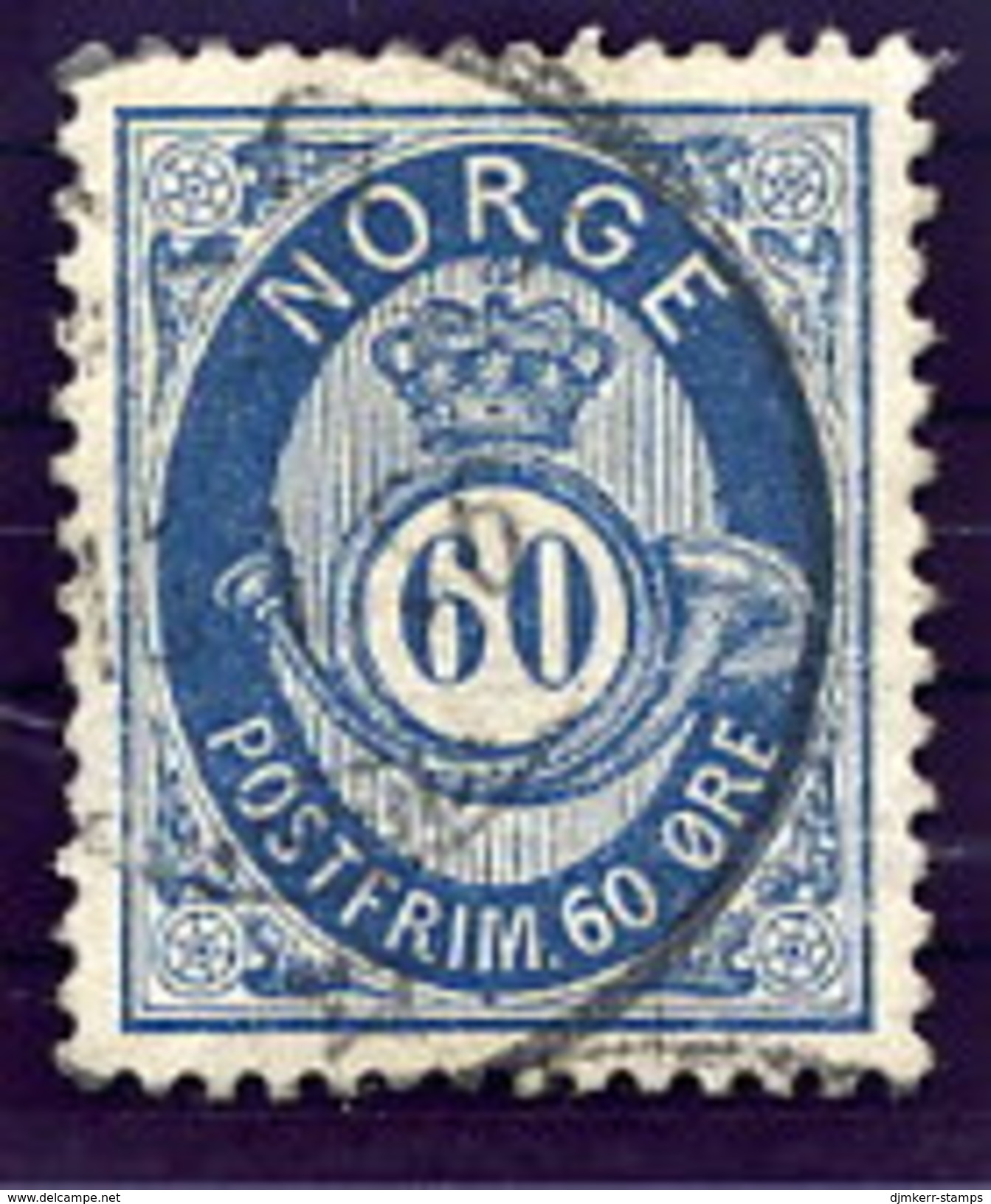 NORWAY 1877 Posthorn 60 Øre Used.  Michel 31 - Usados