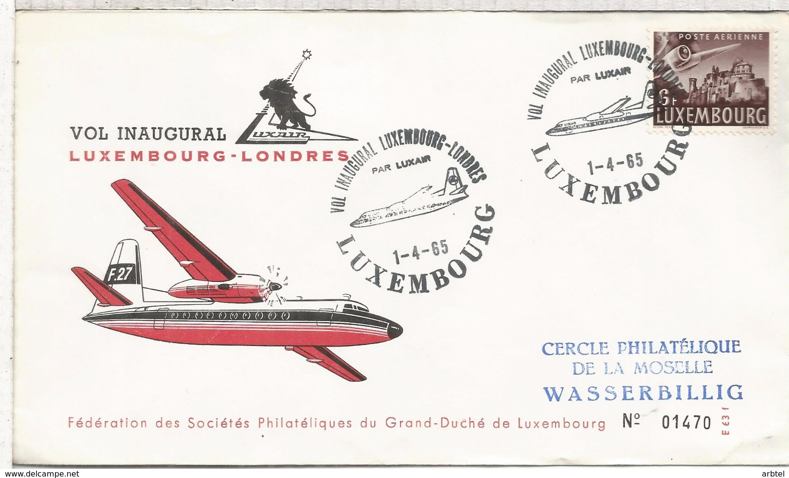 LUXEMBOURG PRIMER VUELO A LONDRES 1965 LUXAIR - Briefe U. Dokumente