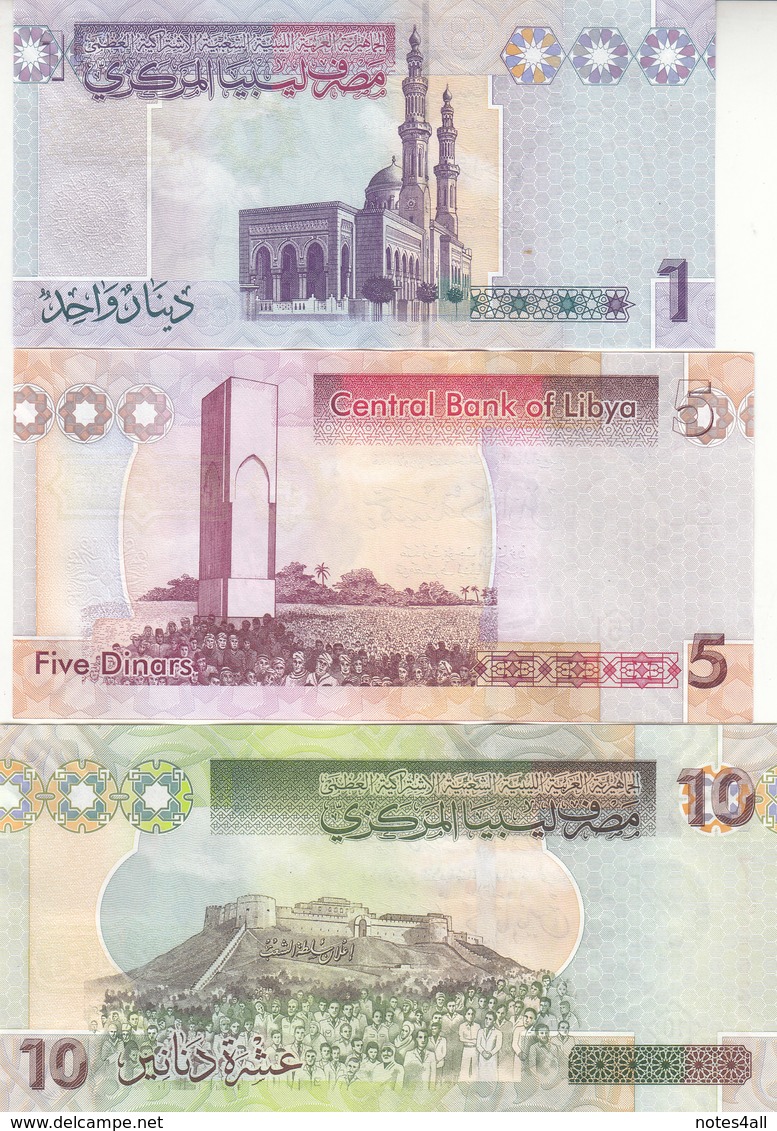 LIBYA 1 5 10 20 50 DINARS 2009 2011 P-71 73 74 75 77 SIG/7 UNC 7th series SET