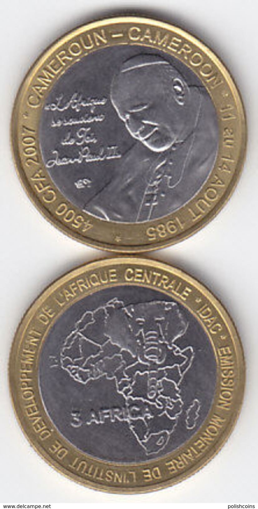 CAMEROON Cameroun 2007 Pope Papst JOHN PAUL II 4500 Francs Cfa UNC Bimetal - Cameroun