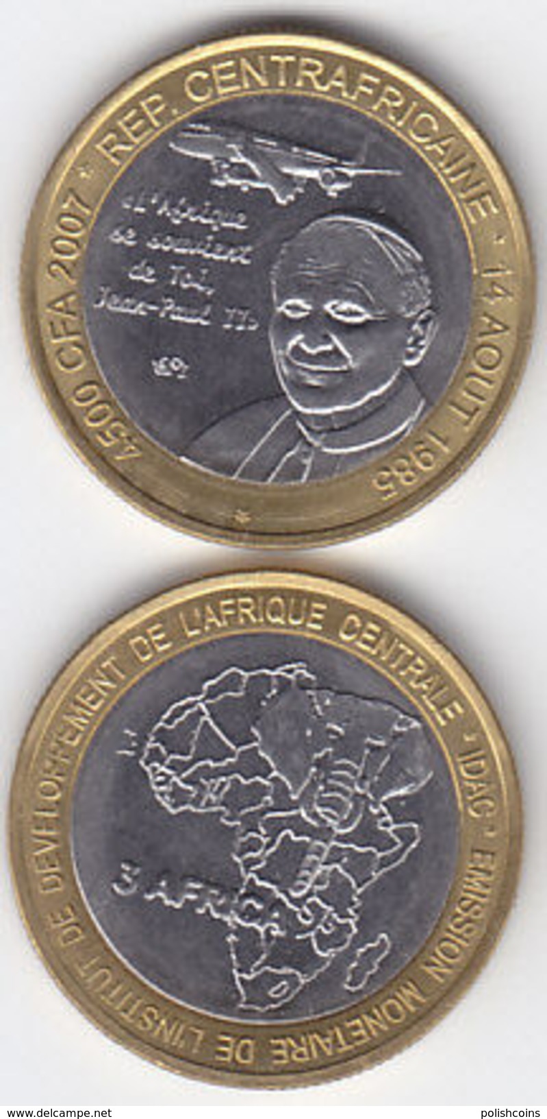 CENTRAL AFRICA 2007 Pope Papst JOHN PAUL II 4500 Francs Cfa UNC Bimetal - Central African Republic