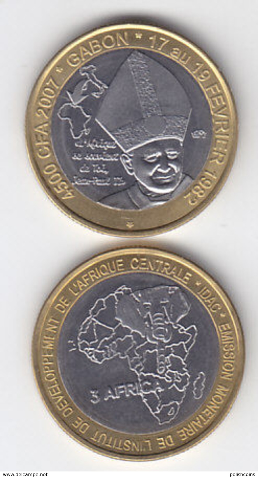 GABON 2007 Pope Papst JOHN PAUL II 4500 Francs Cfa UNC Bimetal - Gabun