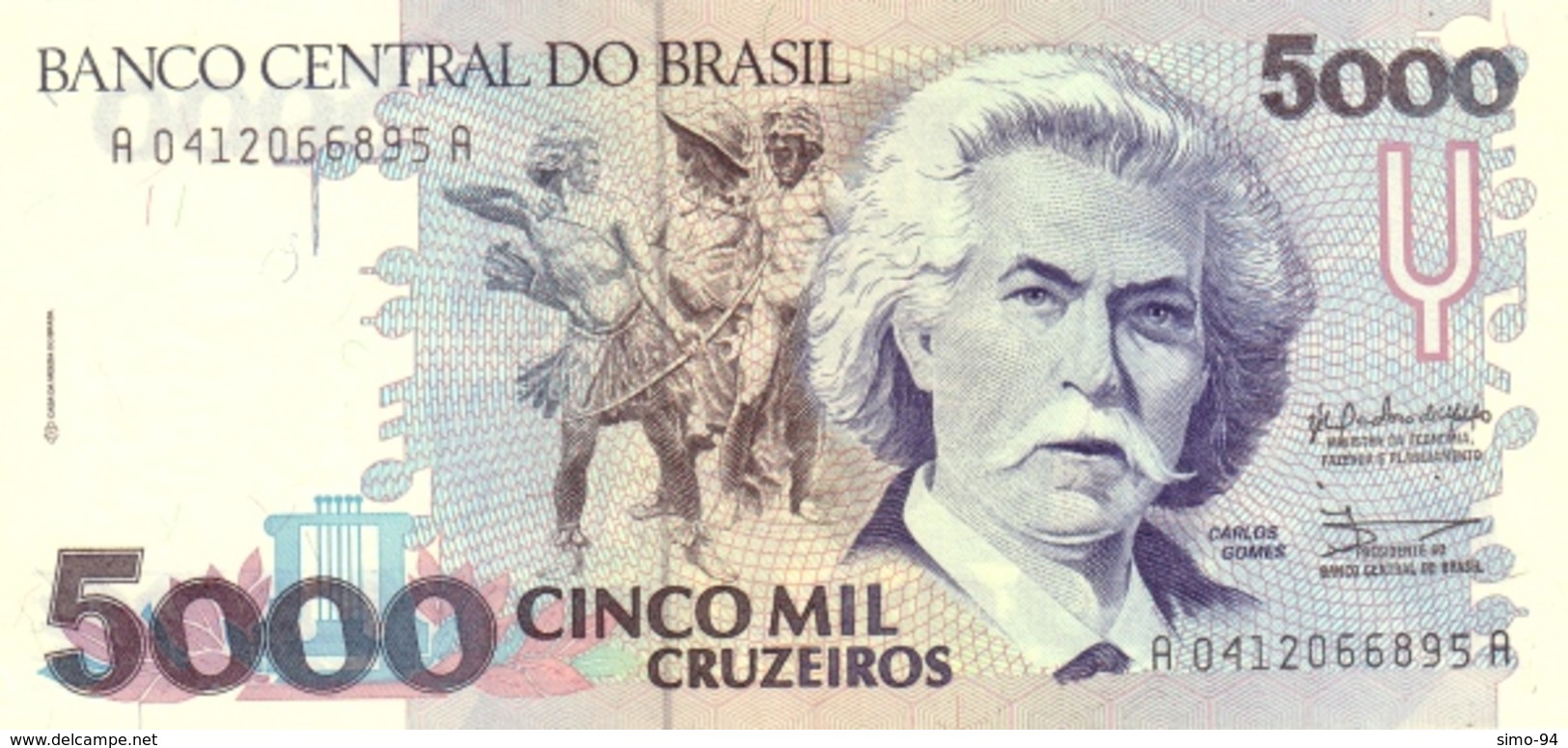 Brazil P.232a   5000 Cruzeiros 1990  Unc - Brasile